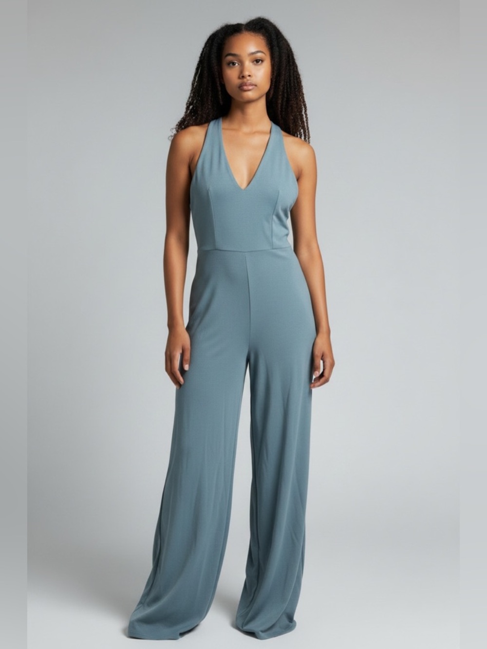 Socialite Sleeveless V-Neck Wide-Leg Jumpsuit in Dusty Teal